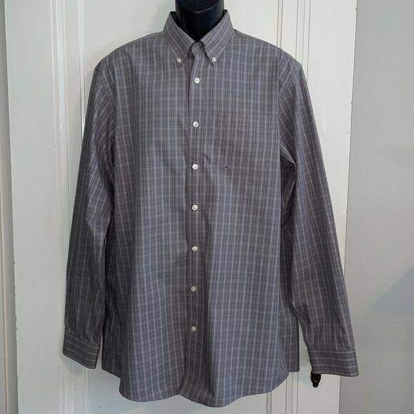 Eddie Bauer gray, white & black check cotton long sleeve shirt - Picture 1 of 10
